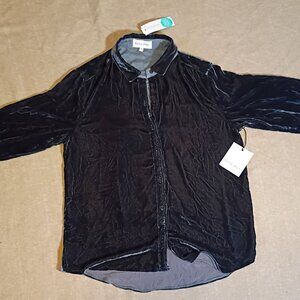 Bella Dahl Velvet Halle Silk Blend Bohemian Shirt M Dark Turquoise Button Down